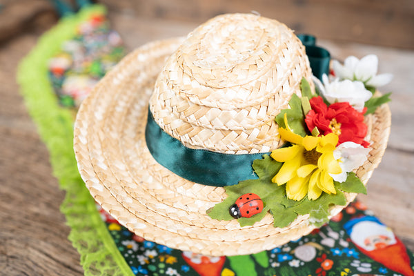 Gnome Sweet Gnome -  Straw Hat, Shawl and Tail Fascinator in Fairy Style for Miniature Horse