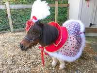 Rule Your Yule - Costume with Feathered Pointsettia Head Piece and Regal Christmas Cape for Mini Horse