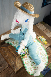 Hilly Billy Easter Bunny - Easter Bunny Puppet with Calico Saddle, and Mane & Tail Fascinators for Mini Horse