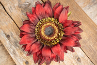 Wine Sunflower and Saffron - Set of Four Easy Clip Floral Fascinators with Satin Ribbons for Mini Horse