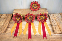 Wine Sunflower and Saffron - Set of Four Easy Clip Floral Fascinators with Satin Ribbons for Mini Horse