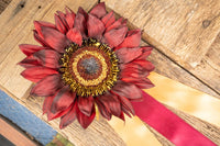 Wine Sunflower and Saffron - Set of Four Easy Clip Floral Fascinators with Satin Ribbons for Mini Horse