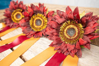 Wine Sunflower and Saffron - Set of Four Easy Clip Floral Fascinators with Satin Ribbons for Mini Horse