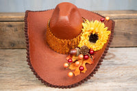 Turkey Tail Trail - Fancy Cowboy Set with Hat, Fringed Shawl and Tail Fascinator