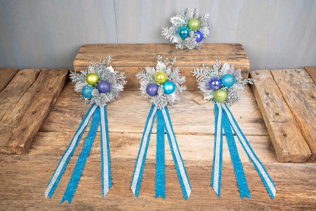 Topaz and Tinsel - Set of Four Christmas Fascinators with Ribbons for Mini Horse