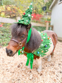 All Spruced Up - Christmas Tree Costume with Hat, Cape and Tail Fascinator for Mini Horse