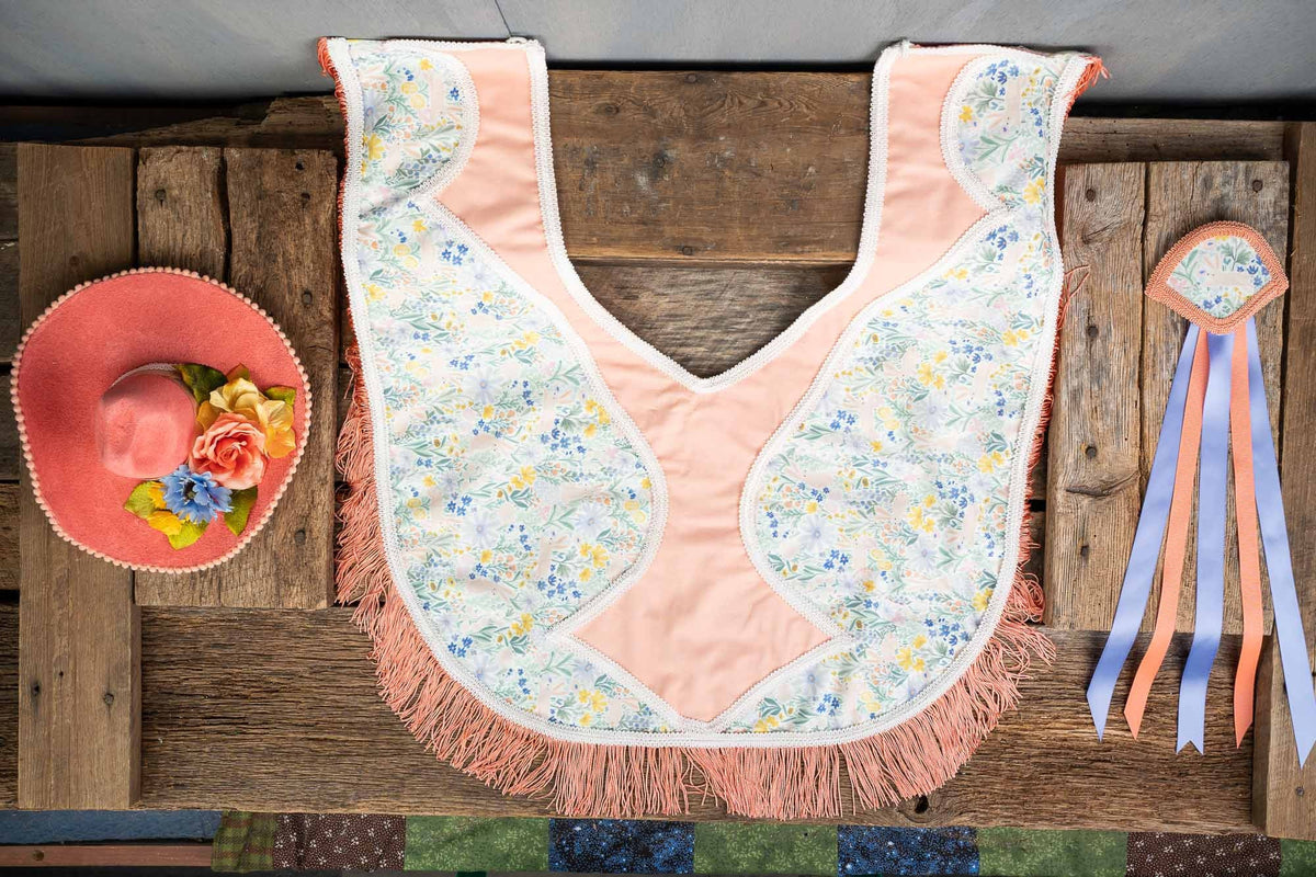 Peach Bunny Wrangler - Fancy Easter Cowboy Set with Hat, Fringed Shawl and Tail Fascinator