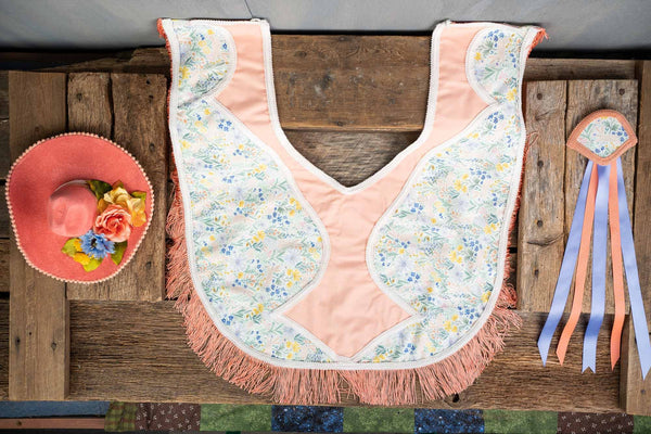 Peach Bunny Wrangler - Fancy Easter Cowboy Set with Hat, Fringed Shawl and Tail Fascinator