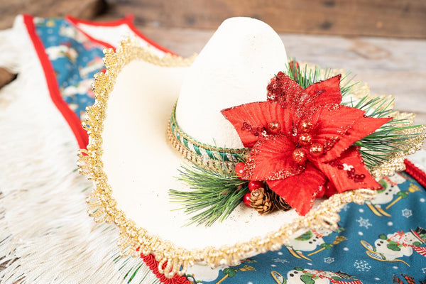 Retro Christmas Rodeo - Fancy Christmas Cowboy Set with Hat, Fringed Shawl and Tail Fascinator
