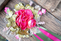 Wild Rose Razzle - Set of Four Christmas Fascinators with Flowers and Ribbons for Mini Horse