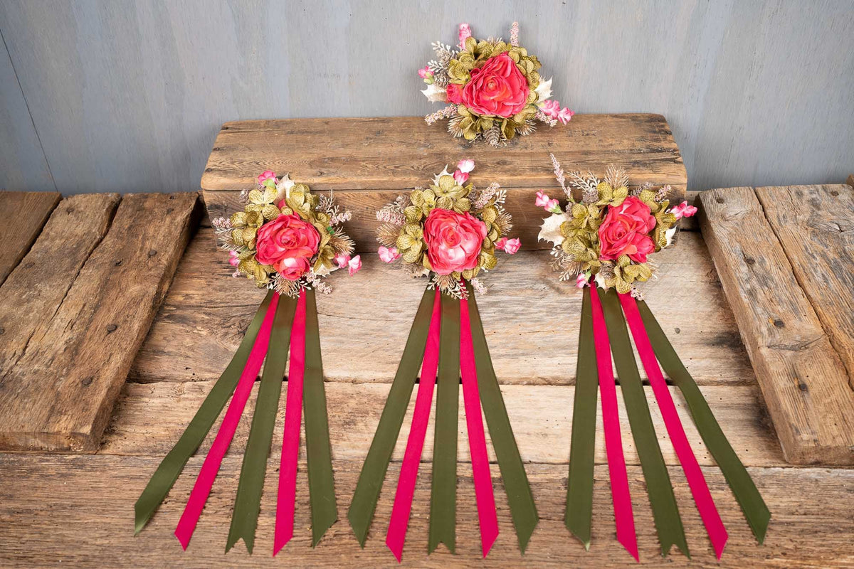 Wild Rose Razzle - Set of Four Christmas Fascinators with Flowers and Ribbons for Mini Horse