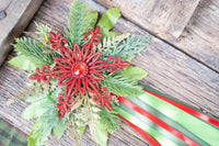 Spruce and Ruby - Set of Four Christmas Fascinators with Ruby Snowflake, Spruce and Ribbons for Mini Horse