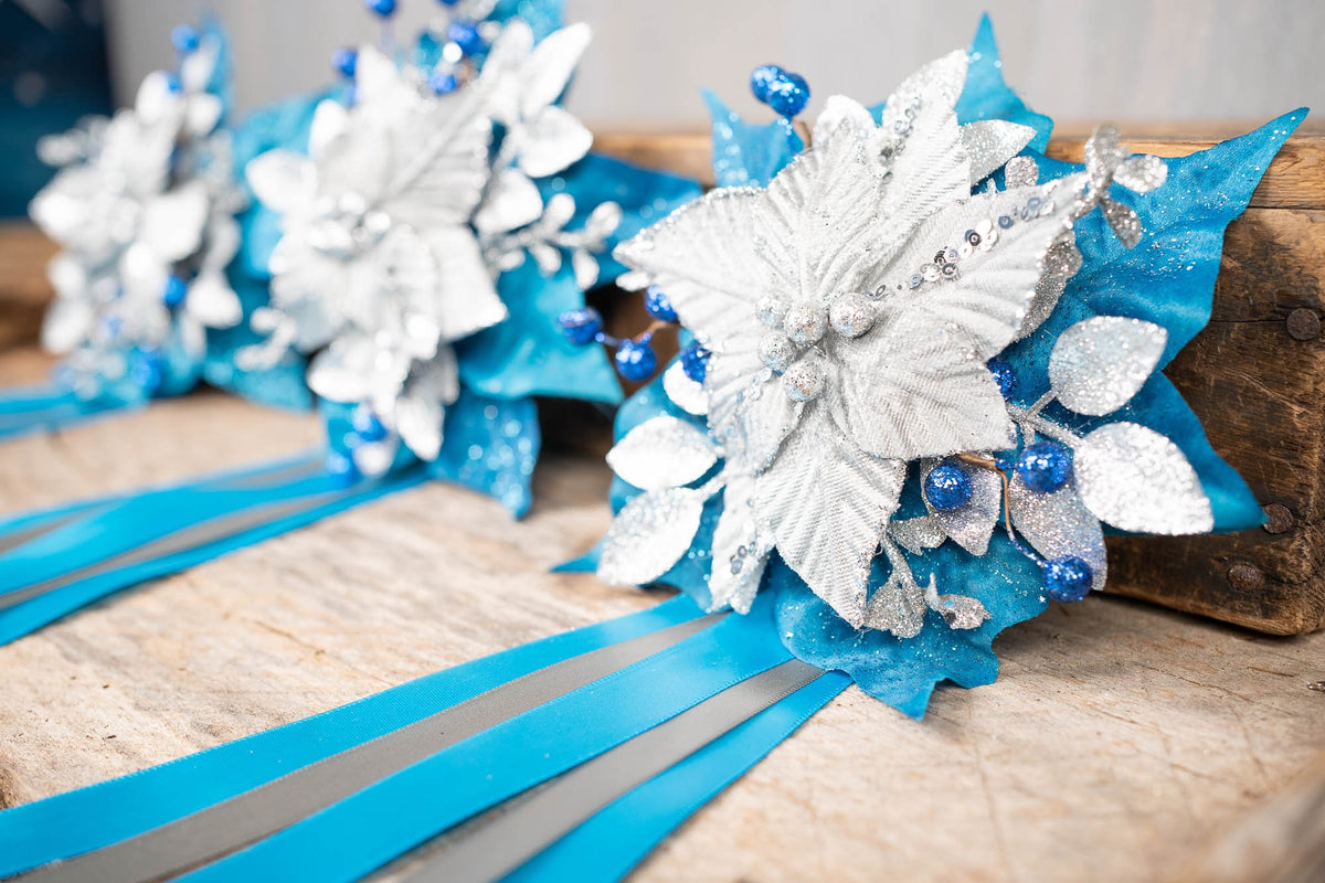 Caribbean Blue Christmas - Set of Four Christmas Fascinators with Ribbons for Mini Horse