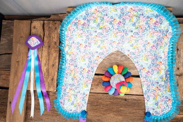 Kaleidoscope Clown-  Clown Costume for Mini Horse with Hat and Rainbow Celestial Saddle Cape