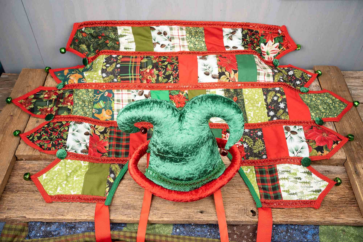 Jingle Bell Jester - Holiday Jester costume with hat and quilted cape for Mini Horse