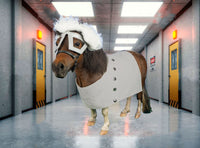 Mad Scientist -  Crazed Doctor costume with wig, glasses and lab coat for Mini Horse