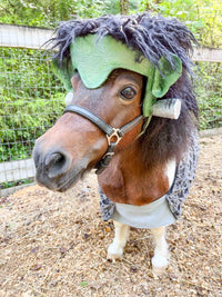 Franken-Mini -  Halloween Costume for Mini Horse with Franken-head, bolts and stressed Shirt-Cape