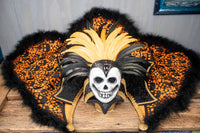 Baroness of the Boneyard - Halloween Headdress with Skull, Stand Up Collar, and Lacey Skull Cape for Mini Horse