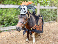 Baroness of the Boneyard - Halloween Headdress with Skull, Stand Up Collar, and Lacey Skull Cape for Mini Horse