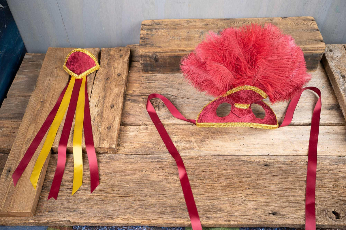 Crimson Dawn - Feathered Mini Headdress and Tail Fascinator for Mini Horse