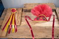 Crimson Dawn - Feathered Mini Headdress and Tail Fascinator for Mini Horse