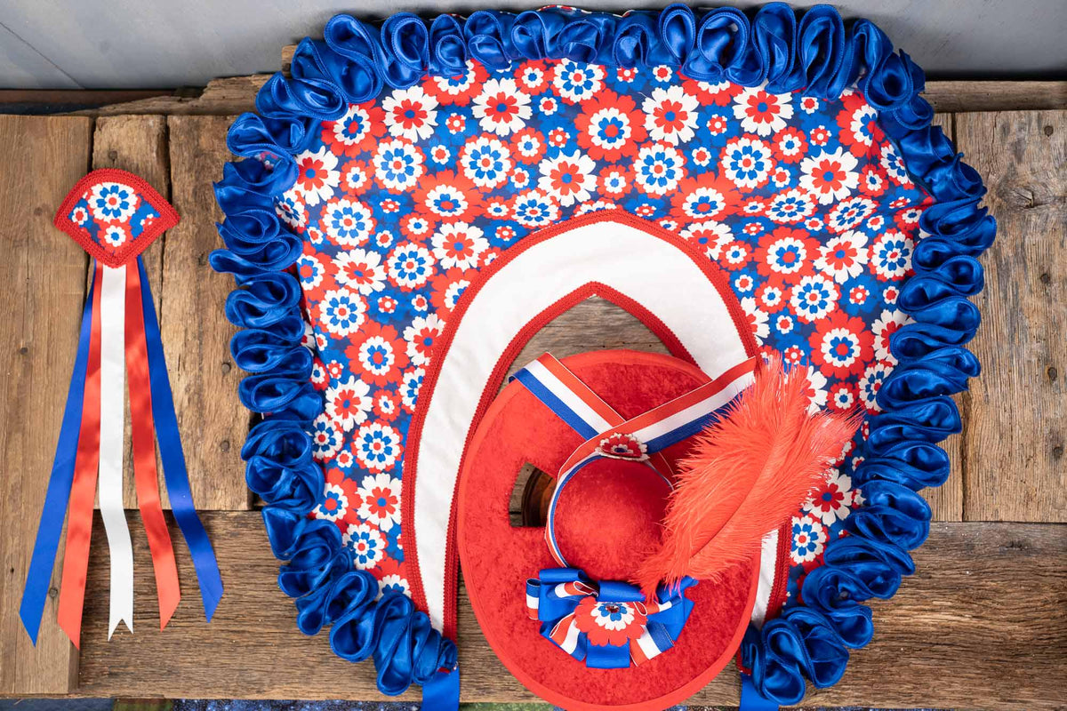 Rockets and Ruffles - Fancy Derby Set with Hat, Ruffled Shawl and Tail Fascinator