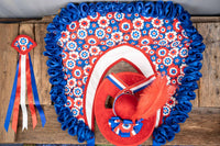 Rockets and Ruffles - Fancy Derby Set with Hat, Ruffled Shawl and Tail Fascinator