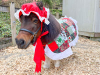Mrs Claus a' Quilting - Costume with holiday bonnet and Patchwork Cape for Mini Horse