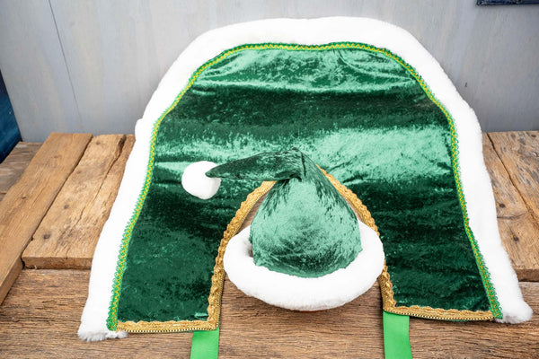 Evergreen and Glorious Santa - Hat and Velvet Embroidered Cape for Mini Horse