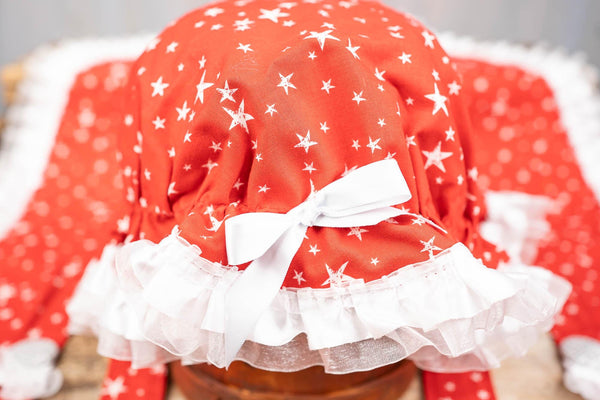 Starlit Mrs. Claus - Costume with Polka Dot Bonnet, Cape and Tail Fascinator for Mini Horse