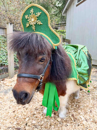 Evergreen, Gold and Glory - Costume with Snowflake Head Piece and Christmas Cape for Mini Horse