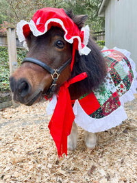 Mrs Claus a' Quilting - Costume with holiday bonnet and Patchwork Cape for Mini Horse