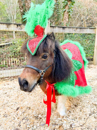 Holly Jolly Follies - Feathered Headdress, Cape and Tail Fascinator for Mini Horse