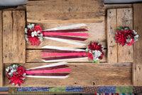 Silver and Scarlet  - Set of Four Easy Clip Flower Fascinators