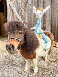 Hilly Billy Easter Bunny - Easter Bunny Puppet with Calico Saddle, and Mane & Tail Fascinators for Mini Horse
