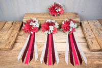 Silver and Scarlet  - Set of Four Easy Clip Flower Fascinators