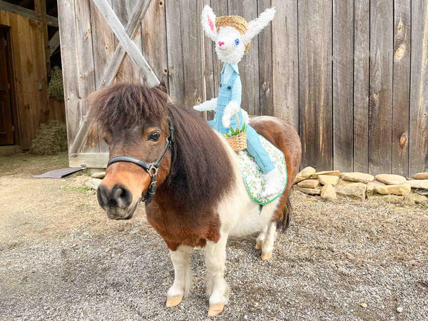 Hilly Billy Easter Bunny - Easter Bunny Puppet with Calico Saddle, and Mane & Tail Fascinators for Mini Horse