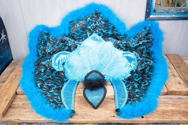 Blue Laguna - Feathered Headdress, Cape and Tail Fascinator for Mini Horse