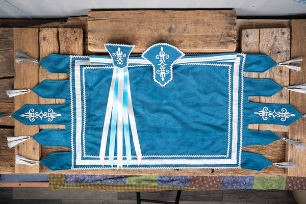 Sir Cobalt the Courageous - Knight Costume for Mini Horse with Head Band, Tourney Saddle blanket, Chest Piece and Tail Fascinator