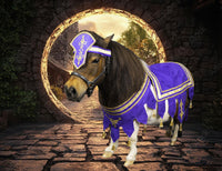 Sir Victor of the Violet Crown - Knight Costume for Mini Horse with Head Band, Tourney Saddle blanket, Chest Piece and Tail Fascinator