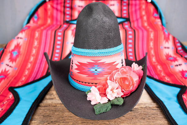 Blushing Canyon - Fancy Cowboy Set with Hat, Fringed Shawl and Tail Fascinator