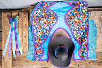 Rainbow Winged Rider - Fancy Cowboy Set with Hat, Fringed Shawl and Tail Fascinator