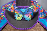 Rainbow Winged Rider - Fancy Cowboy Set with Hat, Fringed Shawl and Tail Fascinator