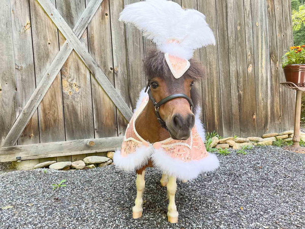 Champagne, Peaches and Cream - Feathered Headdress, Cape and Tail Fascinator for Mini Horse