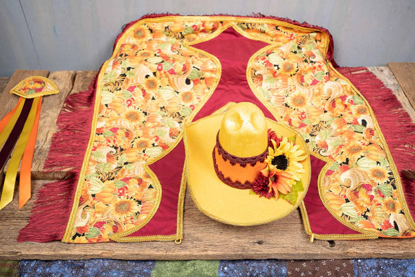 Cornucopia Cowboy - Fancy Cowboy Set with Hat, Fringed Shawl and Tail Fascinator